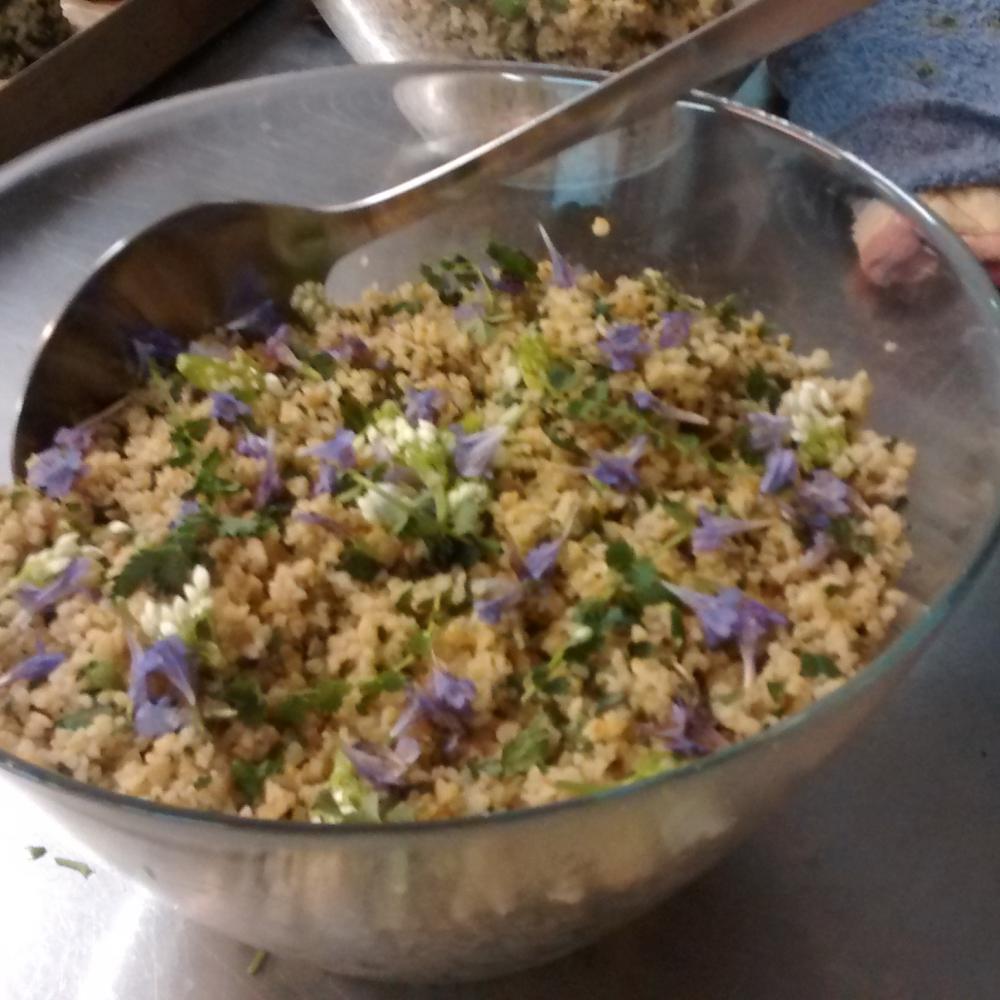 Taboulé de boulgour aux herbes sauvages, lierre terrestre ,lamier, ail des ours.